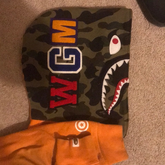 Bape Jackets & Coats Orange Bape Shark Hoodie Full Zip Poshmark